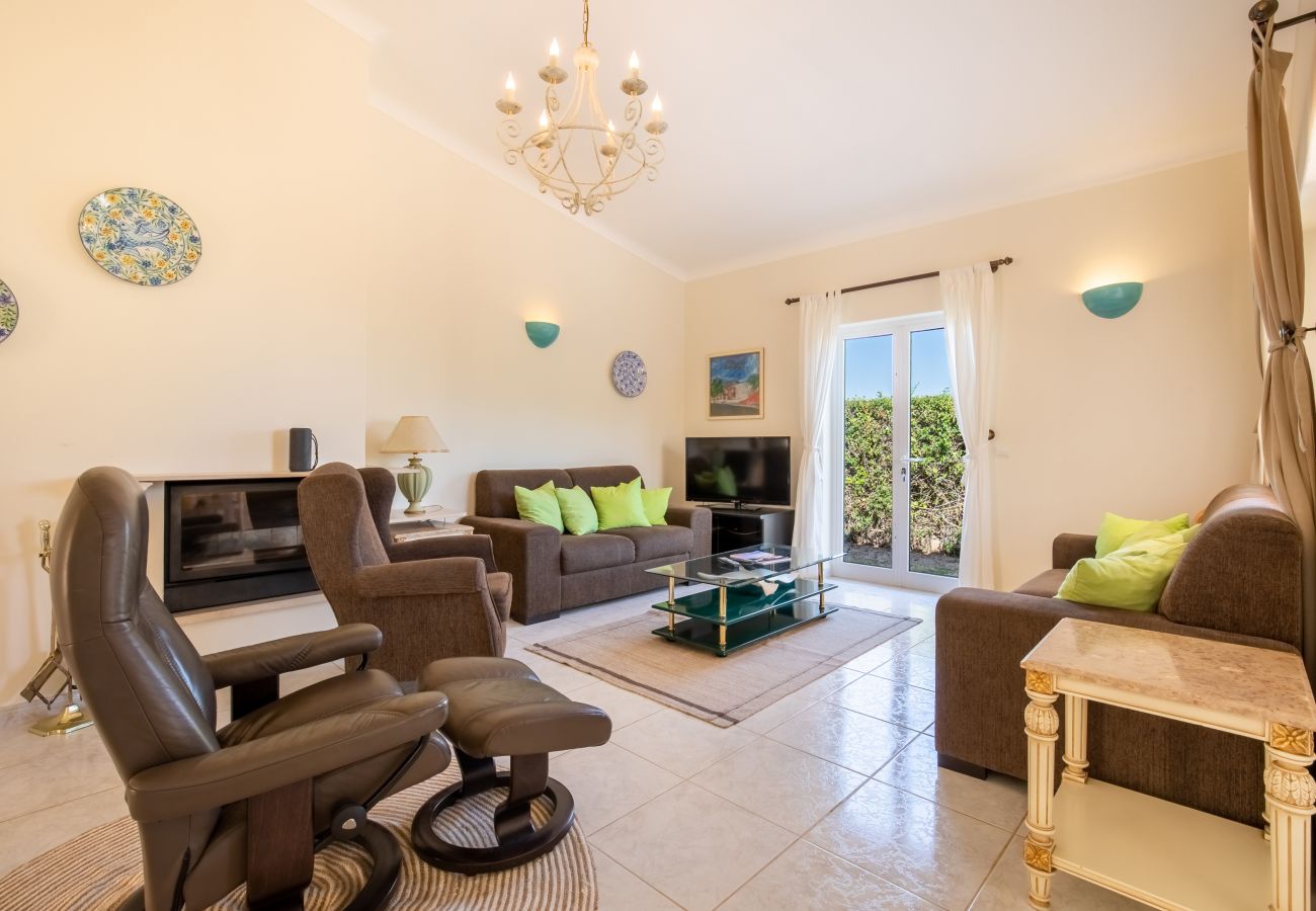 Cozy and bright living room with plenty of natural light. Spacious living room with comfortable sofas and an armchair, with a TV and a fireplace.