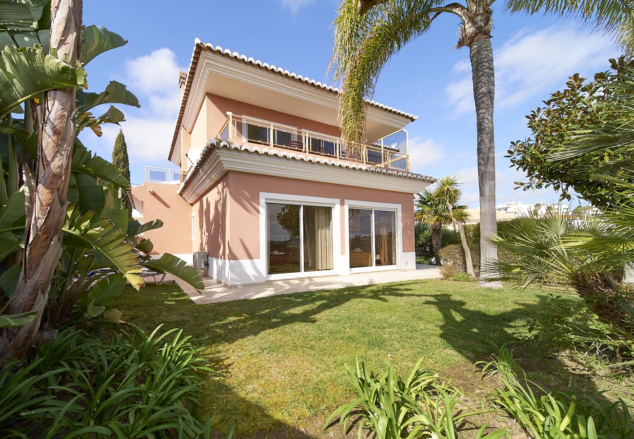 Garden of Quinta Marina with palm tree and banana bushes two-story Quinta Marina with covered balcony and huge palm tree next to the building