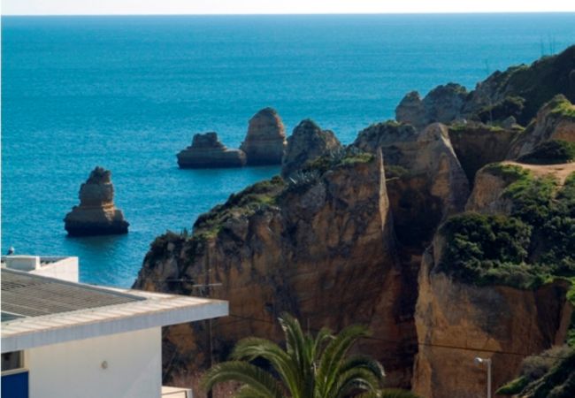 Sea view from Casa Ana in Iberlagos, Lagos Sea view from Casa Ana in Iberlagos on the rocks of Praia Dona Ana in Lagos, Algarve, Portugal